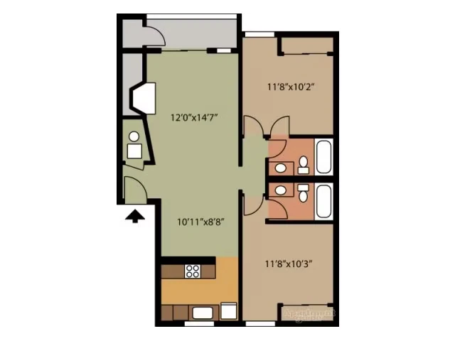 2 Bedroom 2 Bathroom D304 floor plan